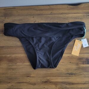 NWT Kona Sol Womens Size Large Black Bikini Medium Coverage Hipster Swim Bottoms